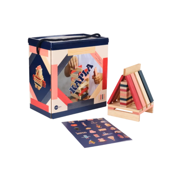 Kapla 120 Parça Ahşap Blok-Lacivert Pembe Kırmızı